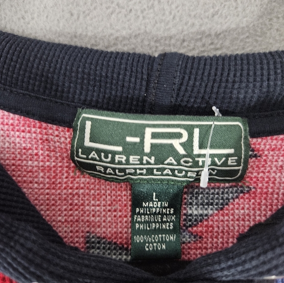Lauren Ralph Lauren L-RL Active Hoodie Women’s L Red Aztec South West Thermal - Picture 2 of 7